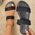 thumbnail image 3 of Women's Flat Wide Width Sandals Braided Strap Casual Slip On Lightweight Slides Open Toe Beach Sandal Black Size 9, 3 of 5