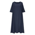 thumbnail image 4 of Wiyuqeen Casual Dresses for Women 3/4 Sleeve Scoop Neck Cotton Linen Dresses Solid Loose Fit Maxi Dresses Oversized Beach Dresses, 4 of 6