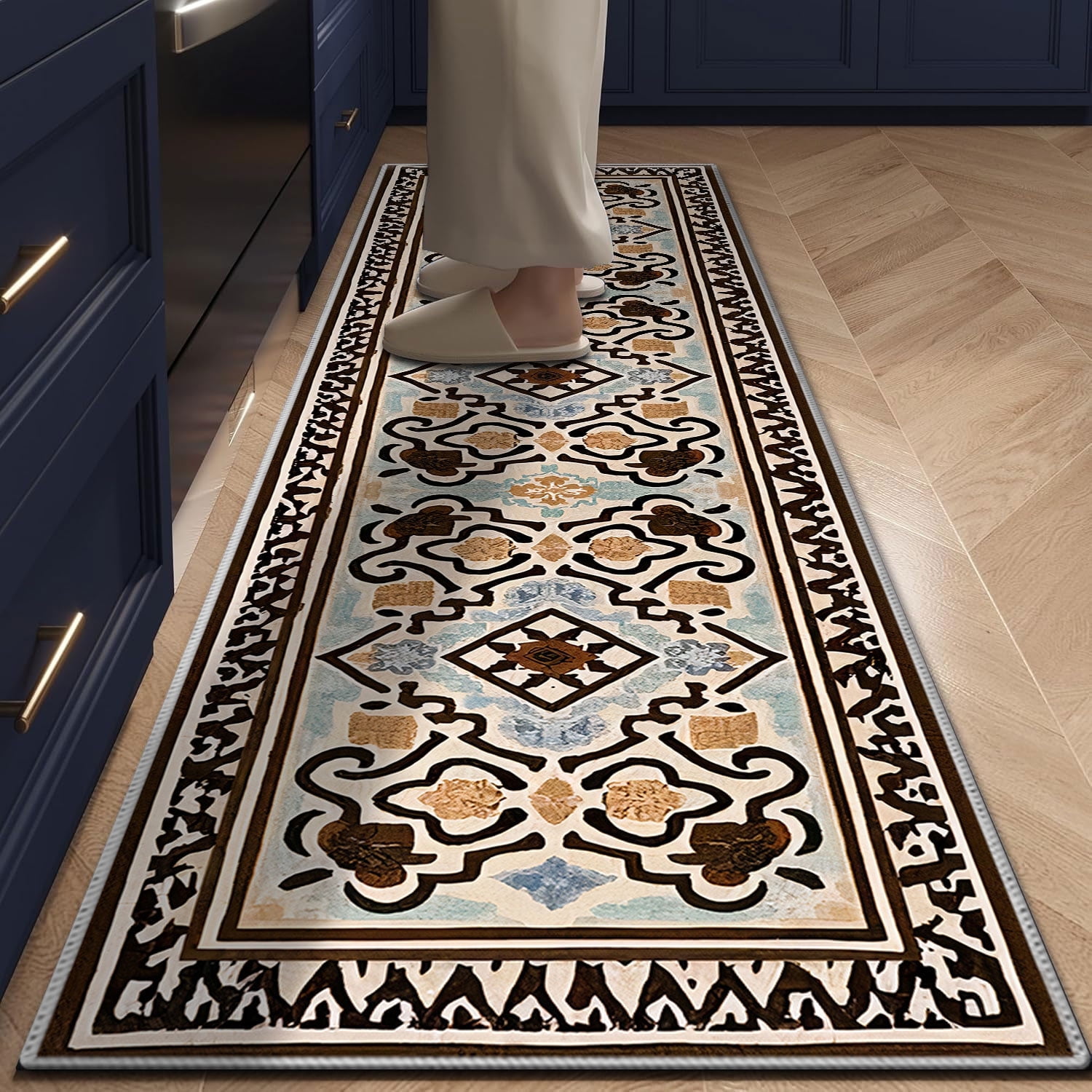 TECHVIDA 2'x8' Hallway Runner Rug Boho,Non Slip Machine Washable Rugs for Hallway Kitchen,Dark Brown