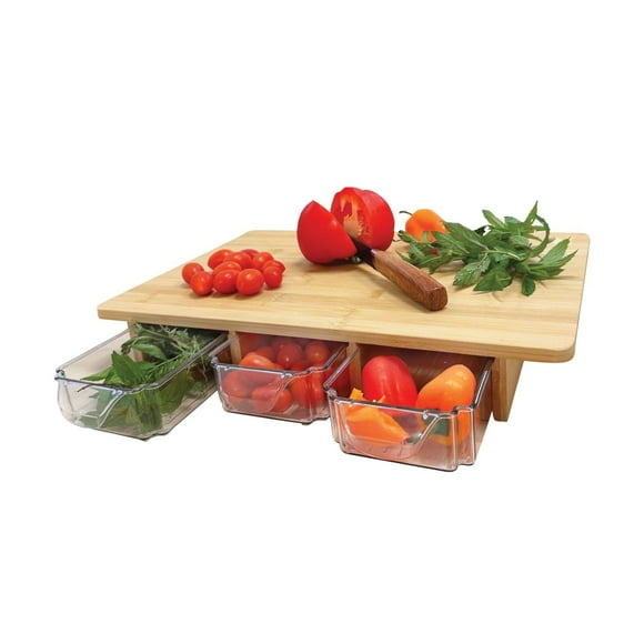 JS Gourmet - Bamboo Cutting Board With 3 Sliding Drawers