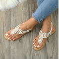 thumbnail image 5 of ZTTD Women Flat Sandals Summer Boho Rhinestone Dress Shoes Comfort Open Toe Elastic Ankle Strap Strapless Sandals Roman Sandals White, 5 of 5