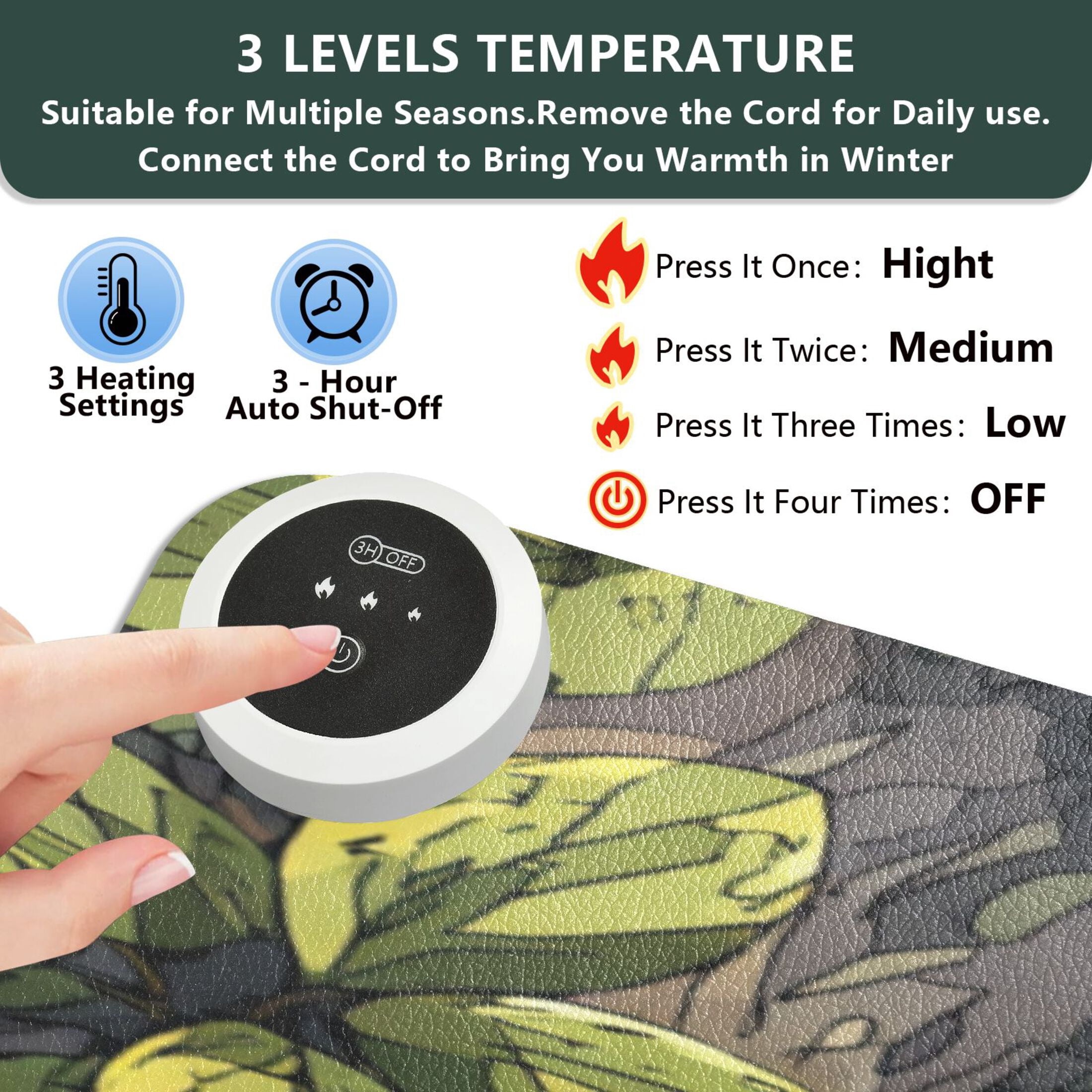 Large Heated Desk Mat Mouse Pad 31.5"x13"PU Leather Graphene Heating Desk Warmer with 3 Temperature Settings 110V US Plug Non-Slip Warm Pad for Home, Office, and Gaming A Cute Leopard Cub Sleeping