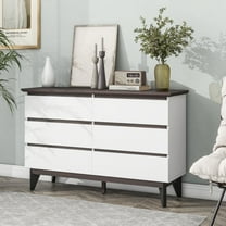 HICOMILA 6 Drawer Dresser for Bedroom, Modern White & Walnut Chest of Drawers, Closet Storage Cabinet Organizer Unit with Large Capacity Drawers