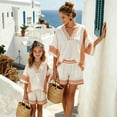 thumbnail image 4 of MEZZALL Girls Boho Striped 2 Piece Outfit Set, V Neck Batwing Sleeve Striped Blouse & Elastic Waist Pocket Shorts Matching Suit, Lightweight Breathable Vacation Outfit for Girls Trendy Clothes Sets, 4 of 4