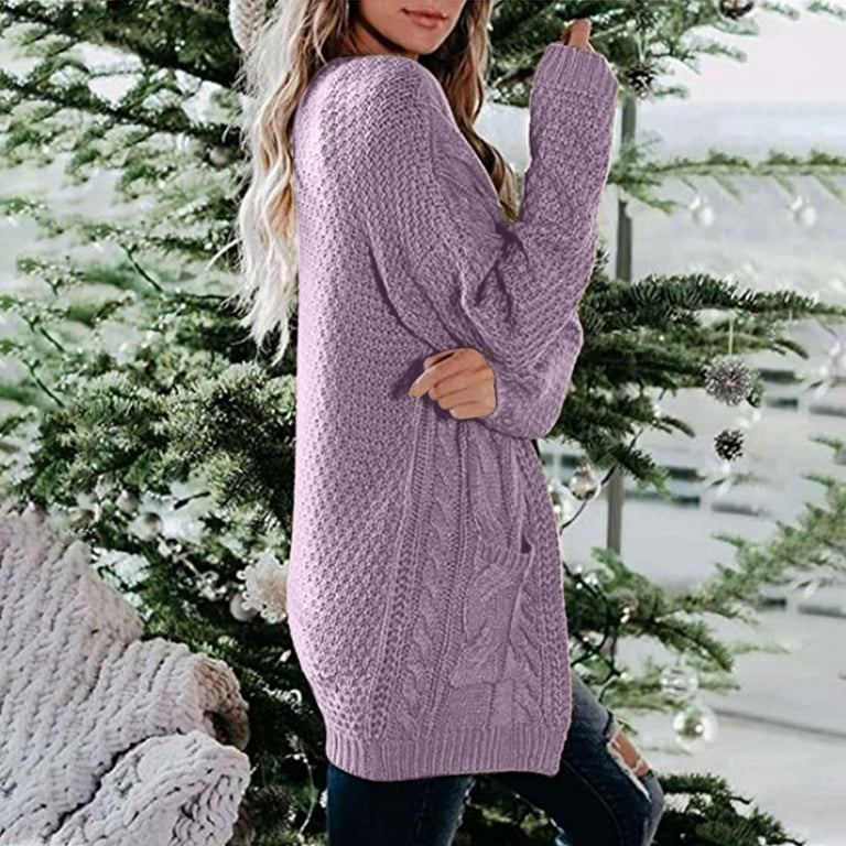 Jacenvly Womens Cardigan Sweaters Clearance Long Sleeve Solid Knit Winter  Coats For Women Soft Comfort Long Tops Casual Fashion Pocket Jacket Blouse  