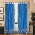thumbnail image 4 of 4 Pc Set Indian Sari Curtains & Cushion Covers - Boho Tab Top  - Turquoise 96", 4 of 5