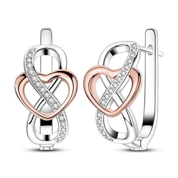 NARMO 925 Sterling Silver Huggie Hoop Earrings, Infinite Rose Heart 5A Zircon Hypoallergenic Women Jewelry Gift for Her with Box