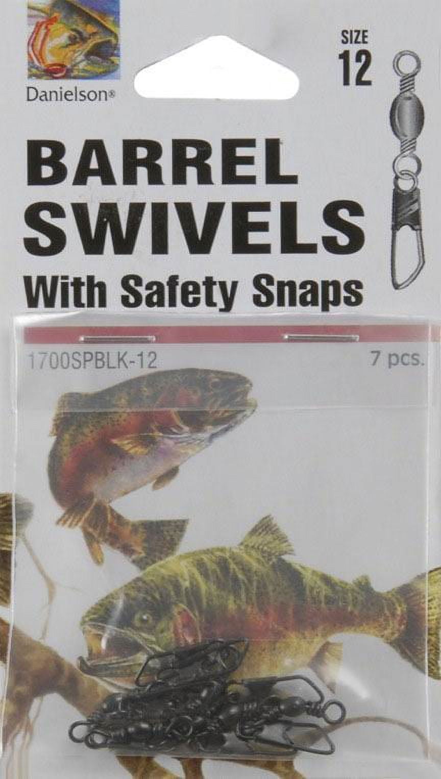 Danielson Barrel Swivels with Safety Snap Fishing Terminal Tackle, Black,  Size 12, 7-pack 
