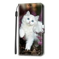 thumbnail image 3 of SaniMore Wallet Case for iPhone 14 Pro Max 6.7" 2022, PU Leather Color Painting Kickstand Wrist Strip Magnetic Clasp Cash Pocket Card Holders Shockproof Full Protective Case, White Cat, 3 of 9