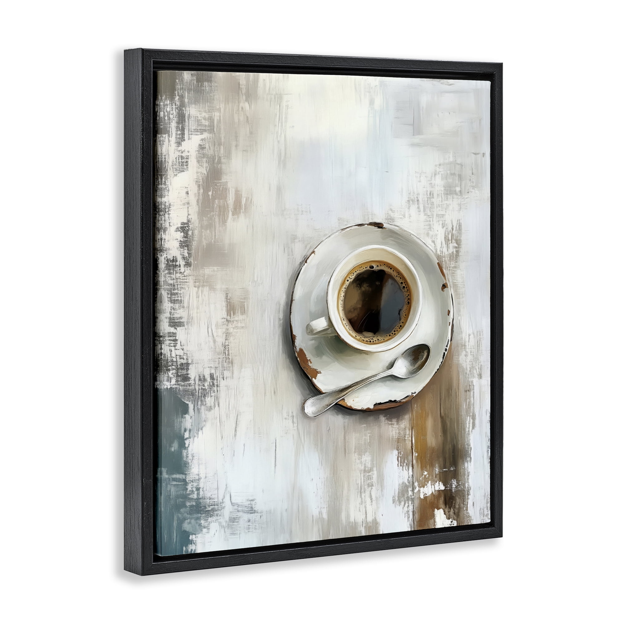 Stupell Industries Neutral & Rustic Cup of Coffee Black Framed Floater Canvas Wall Art, design by LSR Design Studio