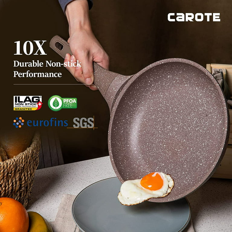 Carote Nonstick Granite Cookware Sets, 10 Pcs Pots and Pans Set, Non Stick Stone Kitchen Cookware Set with Frying Pans(Granite, Induction Cookware)