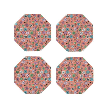 

Matuu Color Flowers for Cup Coasters Set of 4 Leather Coasters Desk Coasters for Office Measures 4” x 4”-Octagon