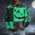 thumbnail image 5 of GrmtClth Mens Regular Fit Retro Halloween Polo Shirts Long Sleeve Distressed Crack Texture Pumpkin Graphic Lightweight Breathable Family Party Athletic Tops Green XL, 5 of 7