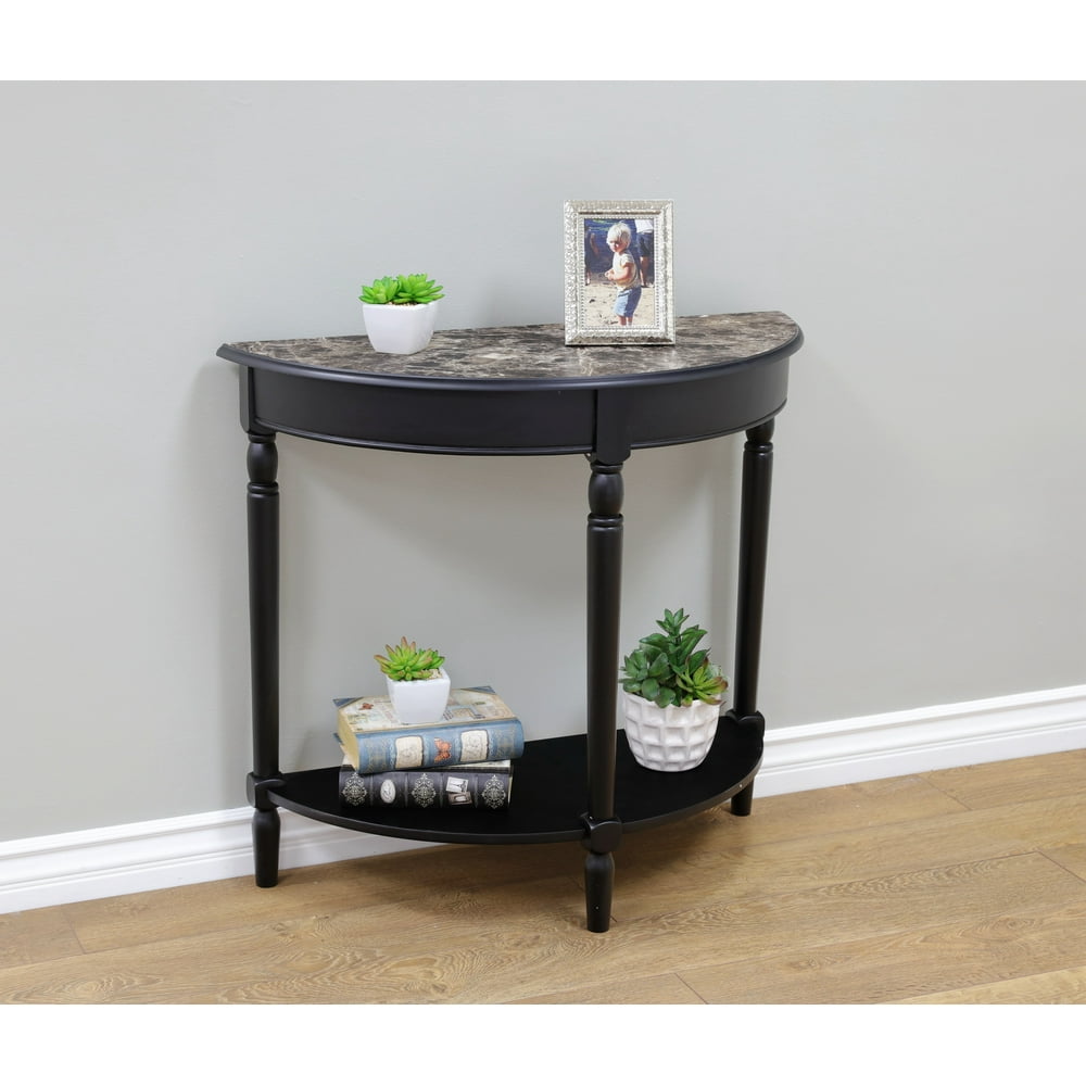 Home Craft Entryway Table with Faux Marble Top, Black
