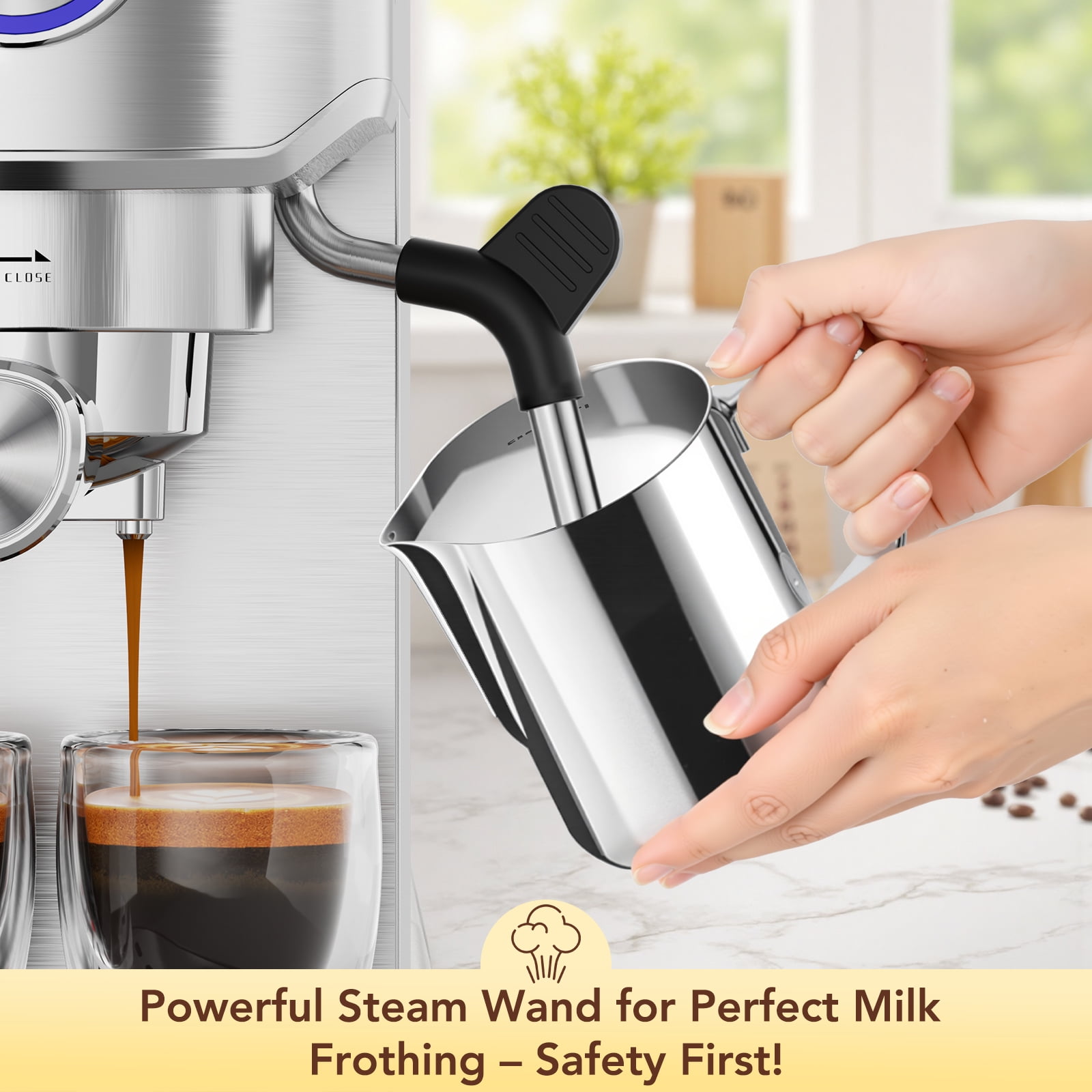 KNDKO 20 Bar Espresso Machine, Coffee Maker Machine with Milk Frother, Steam Wand, PID Control, 40oz Removable Water Tank