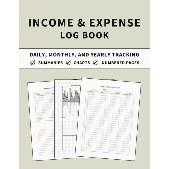Income and Expense Log Book: Accounting and Bookkeeping Ledger Book for Daily, Monthly, and Yearly Tracking for Personal, (Paperback)