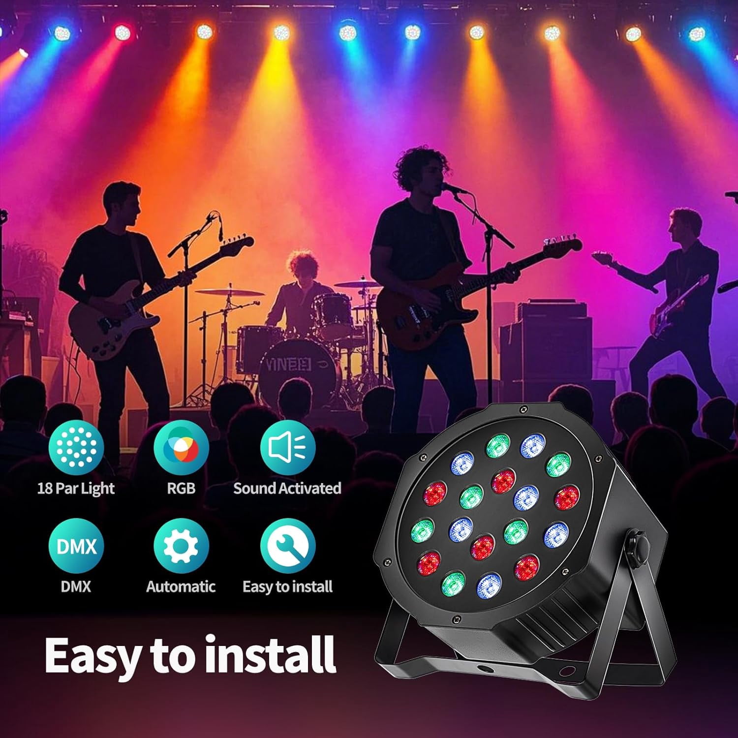 SHZOND LED Stage Lights with DMX Control, 8 Pack 18x3 W RGB Par Lights, Versatile DJ Light with Sound Activated for Stage Uplighting, Party Events, Dance, Clubs,Music Shows,Wedding