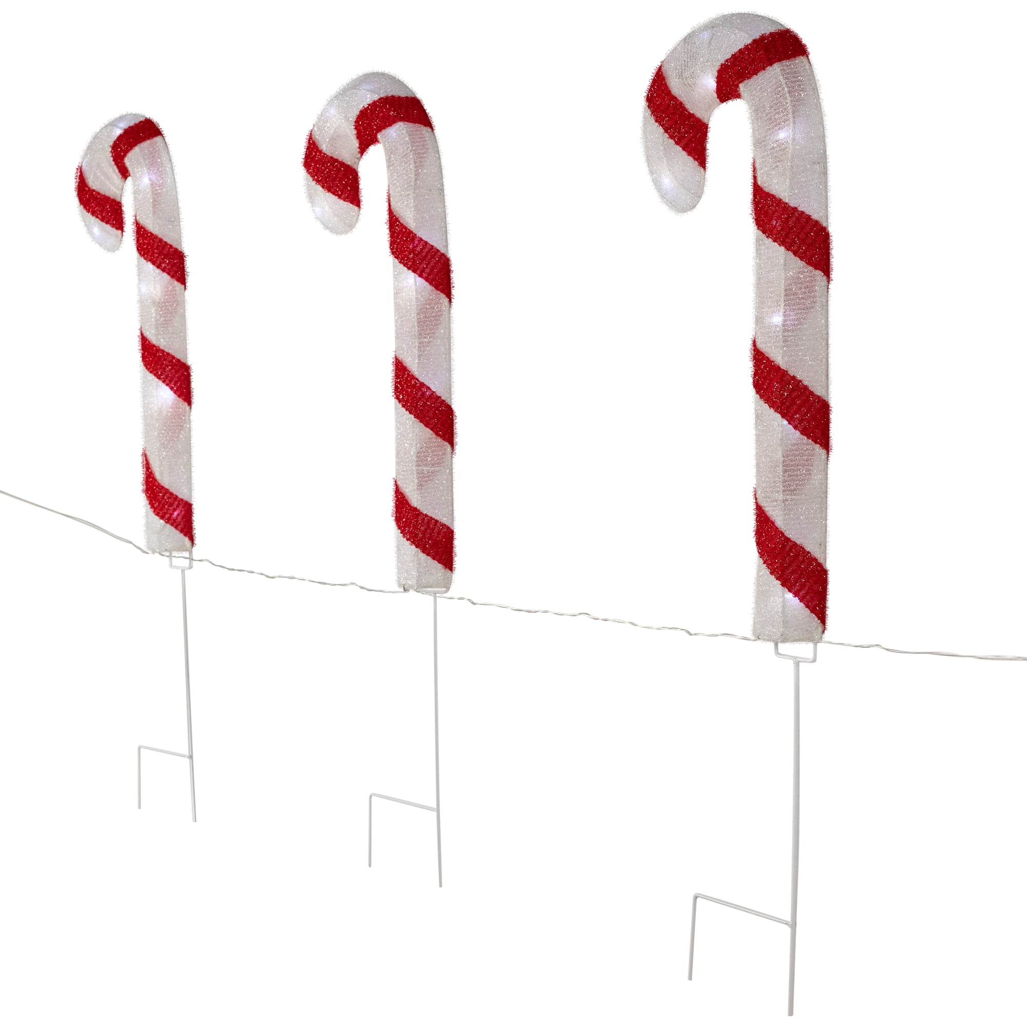 Lighted Candy Cane Christmas Pathway Lawn Stakes - 20" - Set of 3