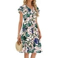 thumbnail image 5 of Fantaslook Women Summer Dresses V Neck Ruffle Sleeve Casual Flowy Sundresses Button Floral Midi Dress with Pockets, 5 of 9