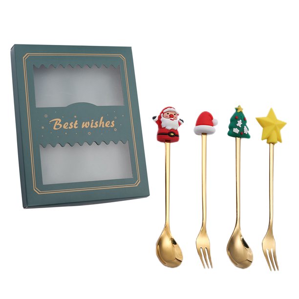 Batería de Cocina 4pcs / set Cubiertos de Navidad Cubiertos festivos de dibujos animados Cuchara de cocina Tenedor (Estilo D) Tmvgtek Libre de BPA