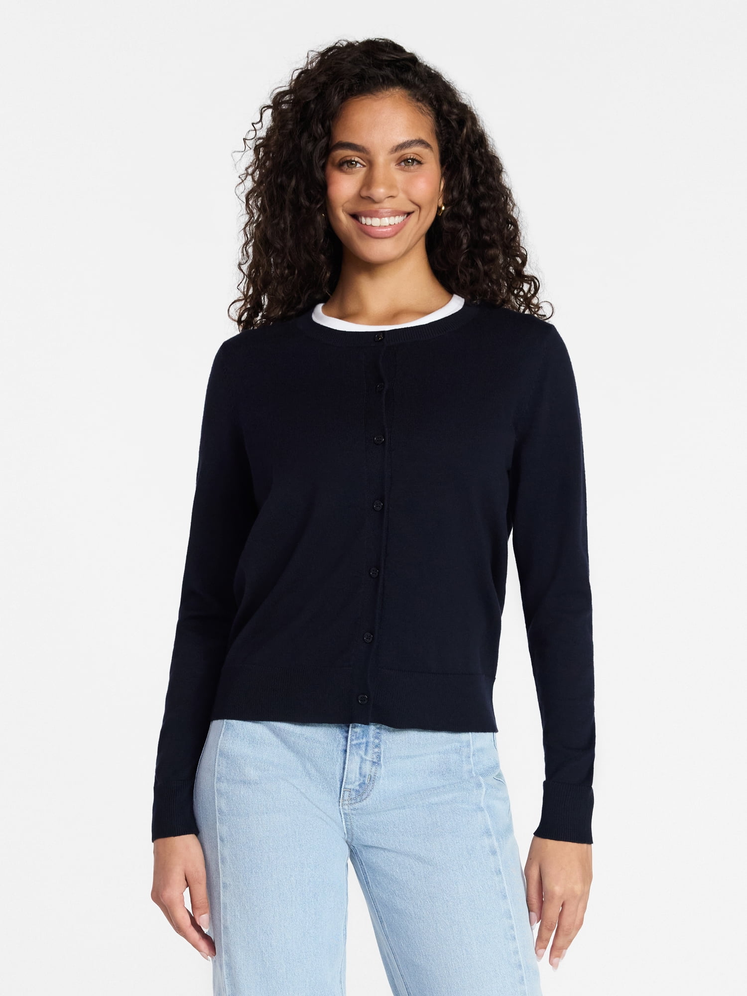 Time and Tru Women's Fine Gauge Cardigan Sweater with Long Sleeves, Lightweight, Sizes XS-XXXL