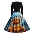 thumbnail image 3 of SwiftWear Womens Long Sleeve Cocktail Swing Dress Skeleton Pumpkin Printed Halloween A-line Dresses Cosplay Party Costume, 3 of 3