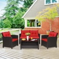thumbnail image 4 of Gymax 4PCS Outdoor Conversation Set Patio PE Rattan Set w/ Glass Table & Sofa Cushions Red, 4 of 10