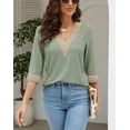 thumbnail image 4 of Women's Casual 3/4 Sleeve Shirts Lace V Neck Color Block Dressy Tops Trendy Hollow Floral Blouses T Shirts S-XXL, 4 of 13