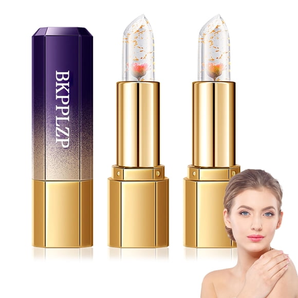 Paquete de 2 barras de labios de gelatina de flores de cristal, barra de labios mágica que cambia de color, brillo de labios que cambia de color con temperatura clara, bálsamo labial de larga duración