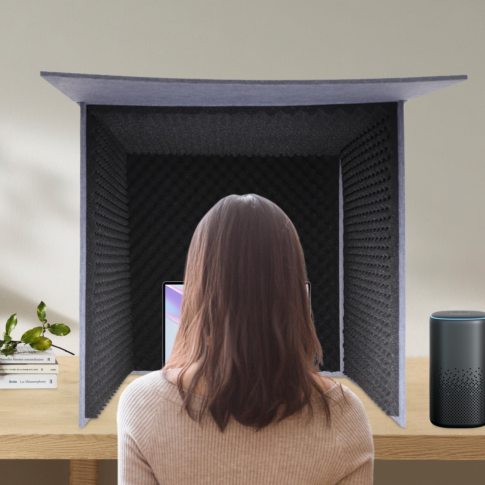 Desktop Noise Reduction Booth, 80x80cm Soundproof Cover, Black, Acoustic Foam Panels 0.47" Thick, Portable Sound Absorbing Foam for Studio, Recording, Voice Over