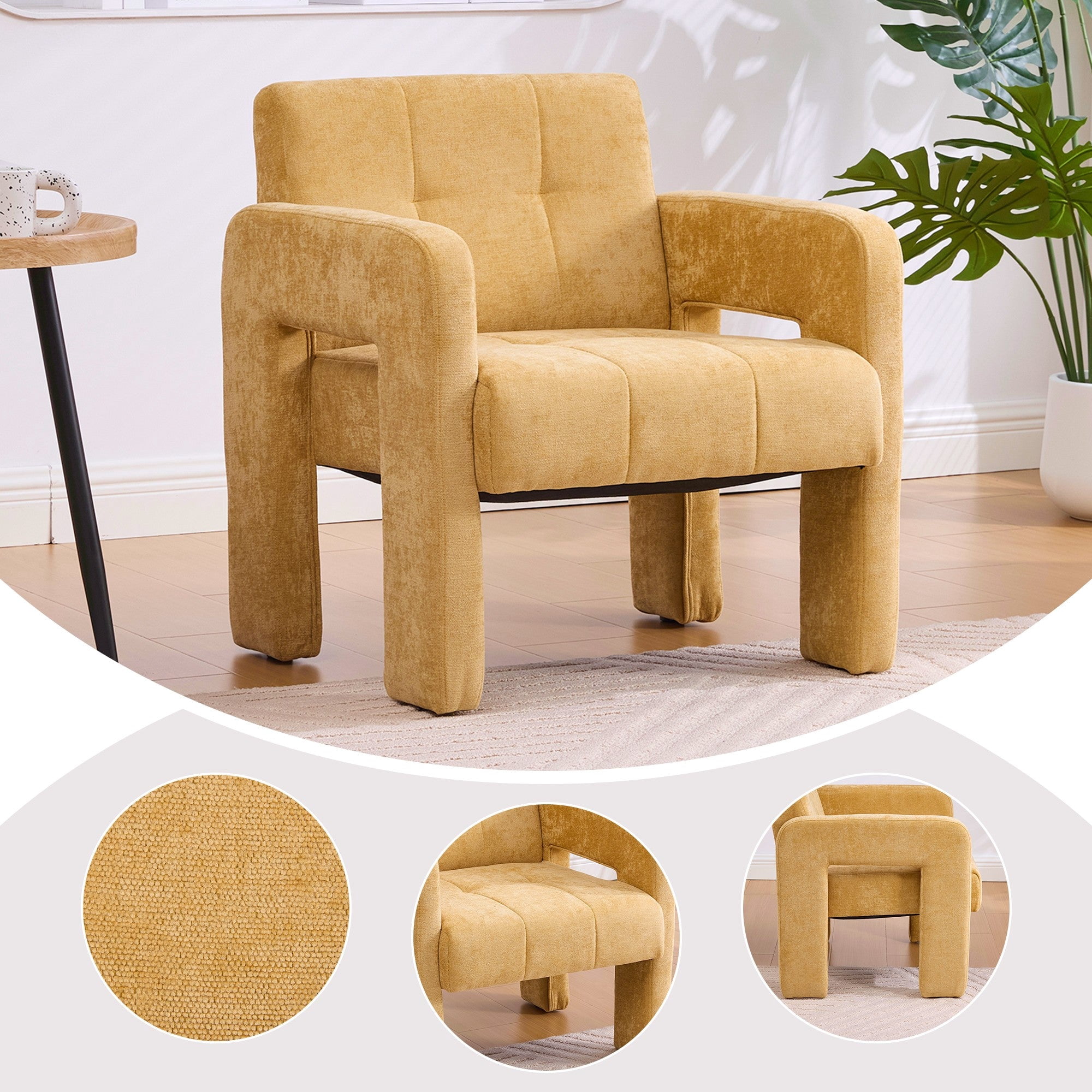 Sailvan Modern Minimalist Single Armchair,Soft Chenille Accent Chair for Living Room,Bedroom & Office,Comfy Nordic Reading Chair Mustard yellow