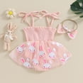 thumbnail image 3 of Bagilaanoe Newborn Easter Outfits Baby Girl Rompers Dress Print Sleeveless Bodysuits + Headband 3M 6M 12M 18M 24M Infant Tulle Patchwork A-line Dresses, 3 of 7