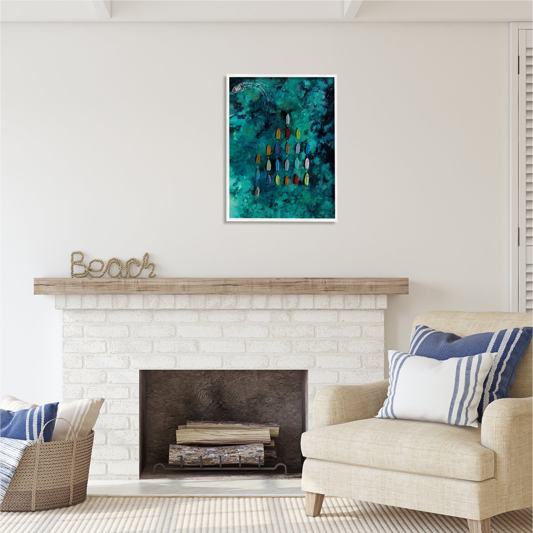 Stupell Industries Harbor From Above Painting Nature Painting White Framed Art Print Wall Art, 24 x 30