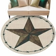 thumbnail image 2 of Round Area Rug 6 Ft, Texas Star Rustic Washable Non-Slip Circle Carpet for Living Room/Bedroom, Vintage Farmhouse Striped Brown Low-Profile Indoor Mats Collection Rugs for Residential, 2 of 7