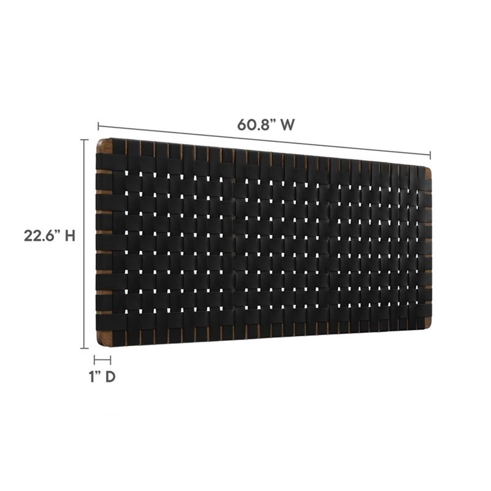 Pemberly Row Weave Wall-Mount Vegan Leather Queen Headboard in Walnut Black