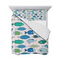 thumbnail image 7 of Quilts Queen Size Bedding Set, Pink Fishes Lightweight Quilted Comforter, Cartoon Coastal Ocean Fish Striped Soft Reversible Bedspread Coverlet with Pillow Covers for All Season, 90" x 96", 7 of 7