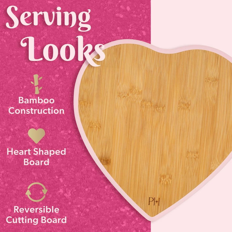 Paris Hilton 4-Piece Cheese Board Set with Large Heart-Shaped, Reversible  Bamboo Cutting Board, Pink