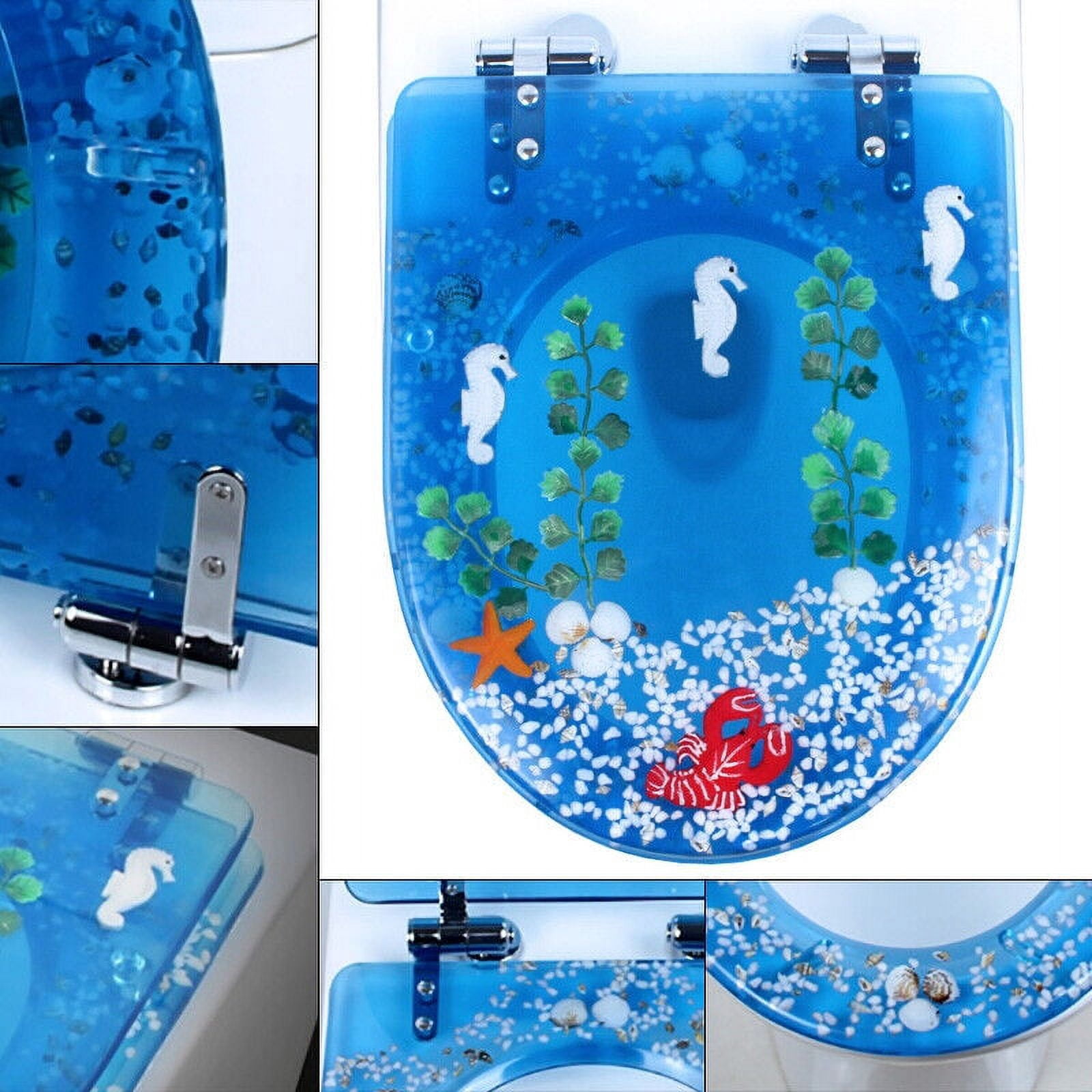 Miumaeov Blue Ocean Resin Toilet Seat Transparent Resin Silent and Thick Toilet Seat Not Fragile Slow Closing and Extended Toilet Seat