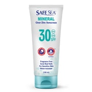 Safe Sea Mineral Zinc Oxide Sunscreen SPF 30 | Clear Reef Safe Sunscreen | Anti-Jellyfish Sting Protection | Travel Size | No White Cast | Face & Body | 3.4oz (100ml)