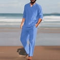 thumbnail image 2 of JLFKNG Men 2 Pieces Cotton Linen Set Shirt Long Sleeve And Casual Beach Pants Summer Yoga Outfits Comfy Summer Clothes, 2 of 4