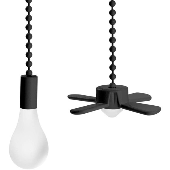 2Pcs Pull Chain Crystal Glass Ice Cracked Ball Pull Chain for Ceiling Fan Light Decoration Extension Connector Black Fan & Bulb