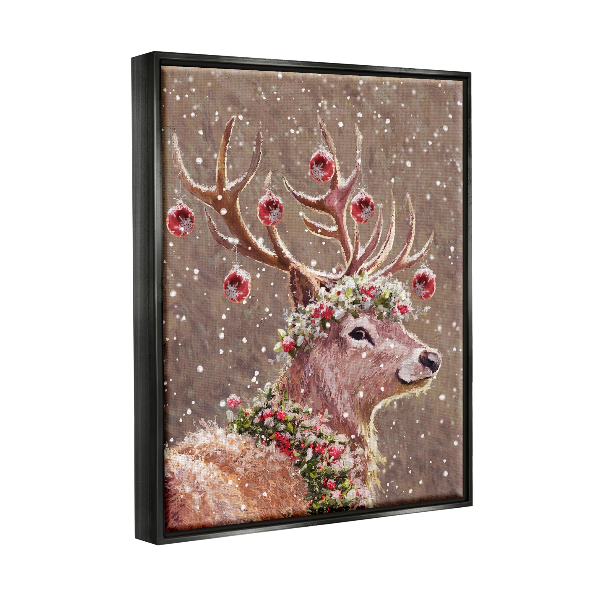 Stupell Industries Deer Antler Holiday Ornaments Holiday Painting Black Floater Framed Art Print Wall Art