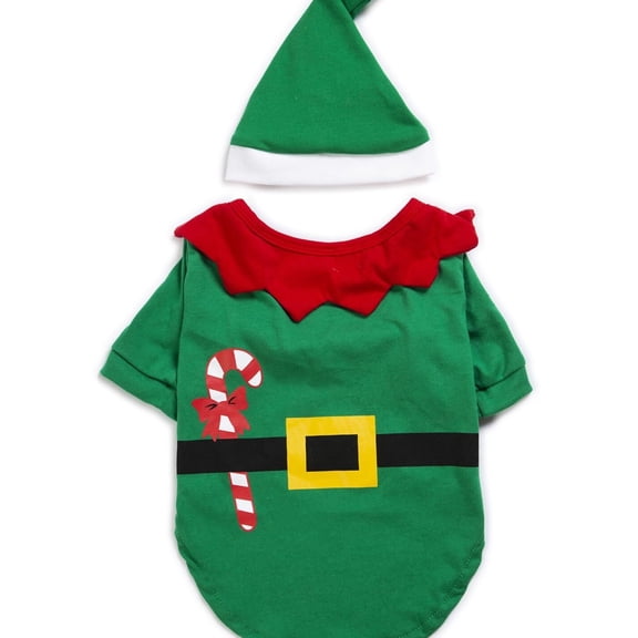 ZZ Dog Elf Costume Christmas Pet Clothes Cute Puppy Xmas Shirt with Dogs Hat for Small to Large Dogs Cats (2XL)