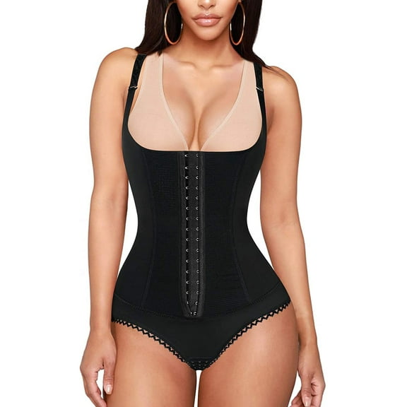 Irisnaya Women's Shapewear Bodysuit Tummy Control Waist Trainer Slim Full Body Shaper Underwear Open Bust Corset Cincher Slimmer Butt Lifter Panties(Black Large)