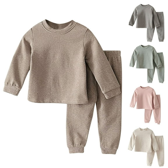 Swuxness Toddler Long Sleeve Home Two Piece Sets, Kids Fall Sweatpants Sets, Toddler Solid Color Casual Crewneck Outfit Sets for Girls and Boys Loungewear Green, 6-7 Years