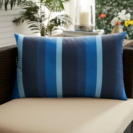 Sunbrella Xl Humble and Haute Sunbrella Indigo Blue Stripe Indoor/ Outdoor XL Lumbar Pillow - 16 x 26 ()