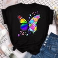 thumbnail image 4 of Nueva Camiseta De Mariposa Púrpura Con Estampado De Pétalos De Flores Para Mujer , Manga Corta , Cuello Redondo , Casual Versátil , Tops Ropa De Primavera Y Verano, 4 of 4
