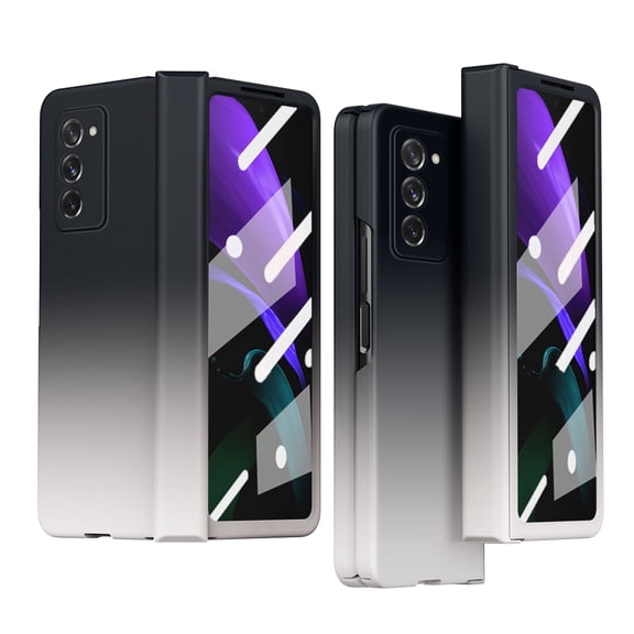 Compatible Samsung Galaxy Z Fold 2 Case with Gradient Hinge and Screen Protector, Ultra-Thin Bumper All-Inclusive Anti-Drop Folding Hinged Cover for Galaxy Z Fold 2 5G 2020, Black & White