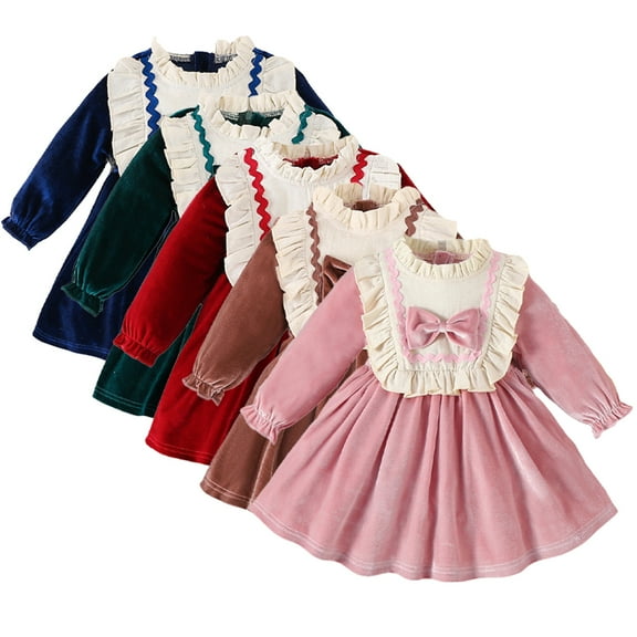 YTDSCS Toddler Baby Girls Spring Fall Dresses,Newborn Long Sleeved Dress Solid Color Comfortable Casual New Pullover Dress Little Girls Ruffled Princess Dress for 6M-3 Years