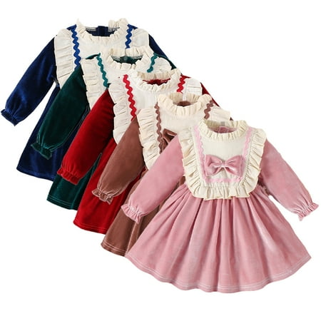 

Esaierr Baby Toddler Spring Fall Dresses for Girls Newborn Solid Color Comfortable Casual New Pullover Long Sleeved Dress Little Girls Ruffled Princess Dress for 6M-3 Years
